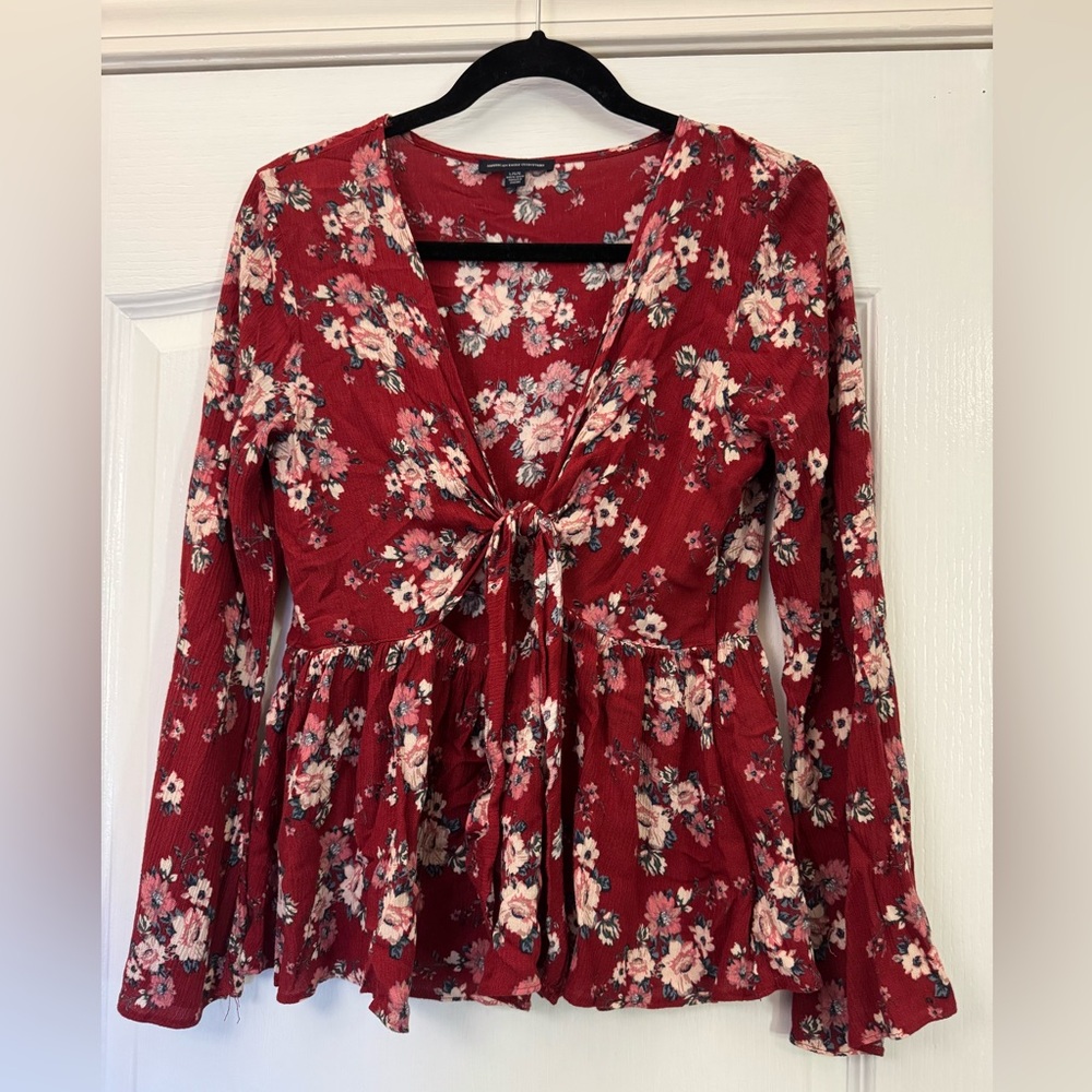 American Eagle Outfitters Red Floral Blouse